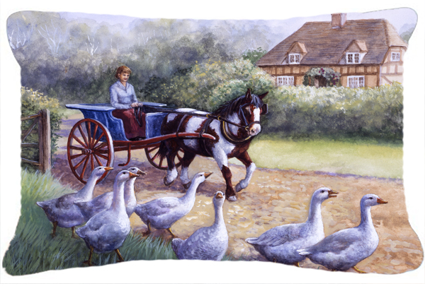 Geese Crossing Before the Horse Fabric Decorative Pillow