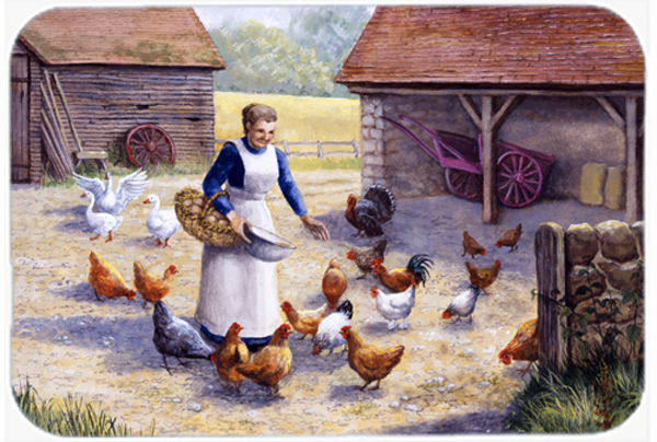 Chicken Hen Feeding Time Glass Large Cutting Board