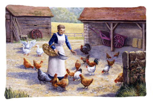 Chicken Hen Feeding Time Fabric Standard Pillowcase