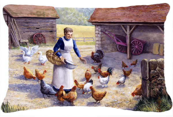 Chicken Hen Feeding Time Fabric Decorative Pillow