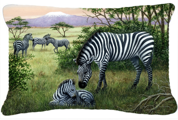 Zebras in the Field with Baby Fabric Decorative Pillow