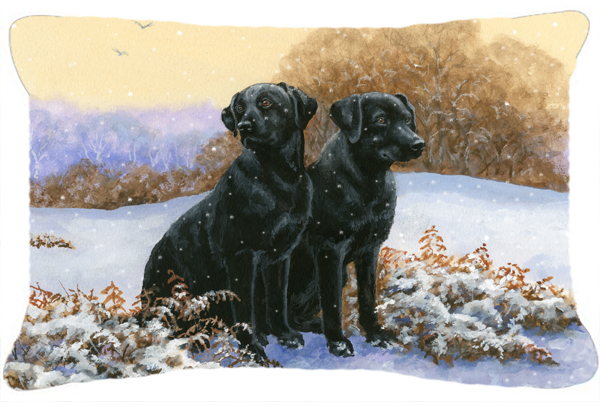 Black Labradors in the Snow Fabric Decorative Pillow