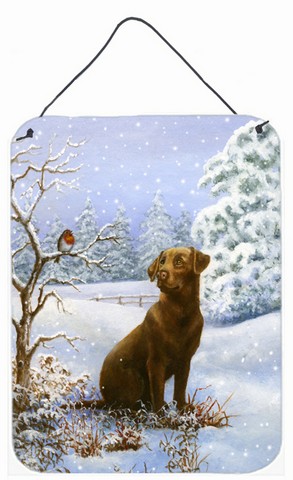 Chocolate Labrador Snowy Robin Wall or Door Hanging Prints