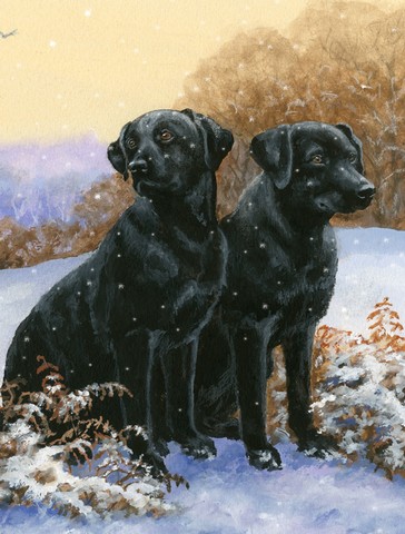 Black Labradors Snowy Day Flag Canvas House Size