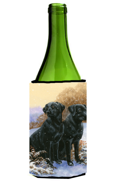 Black Labradors Snowy Day Wine Bottle Can cooler Hugger
