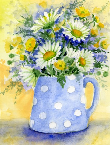 Blue & Yellow Flowers by Maureen Bonfield Flag Size