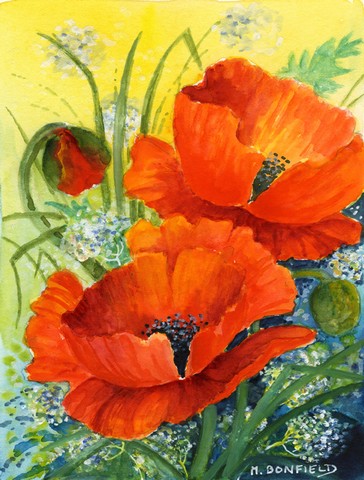 Poppies by Maureen Bonfield Flag Canvas House Size