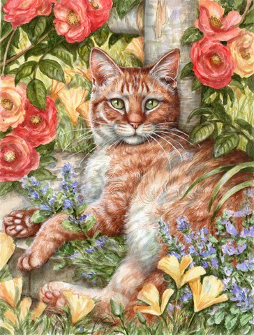 Tabby in the Roses by Debbie Cook Flag Canvas House Size