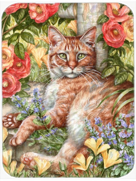 Tabby in the Roses by Debbie Cook Glass Large Cutting Board