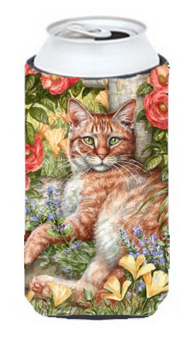 Tabby in the Roses by Debbie Cook Tall Boy Can cooler Hugger