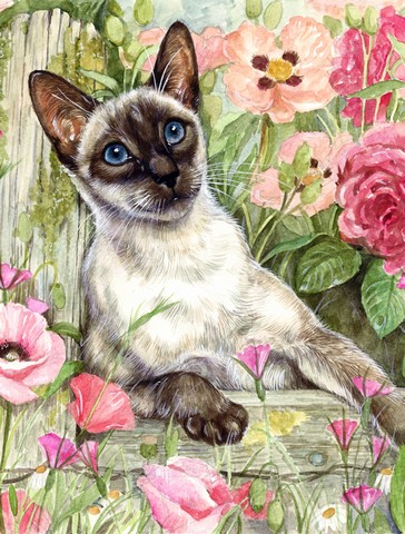 Siamese Cat in the Roses Flag Canvas House Size
