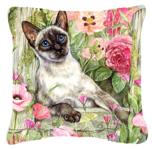 Siamese Cat in the Roses Canvas Decorative Pillow