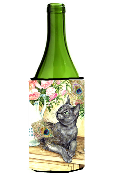 Cat & Peacock Feathers Wine Bottle Can cooler Hugger