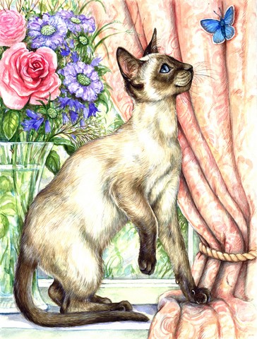 Siamese Cat with Butterfly Flag Garden Size