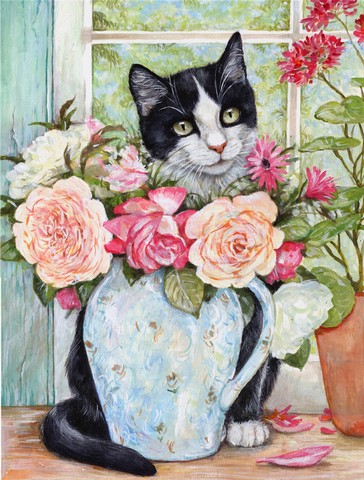 Black & White Rose Cat Flag Garden Size