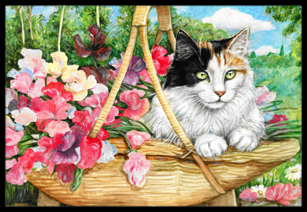 Cat in Basket Indoor or Outdoor Mat- 24 x 36