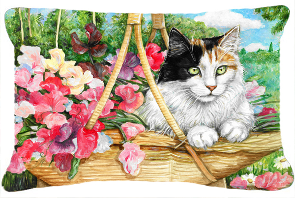 Cat in Basket Fabric Decorative Pillow