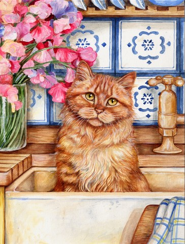 Cat in Sink by Debbie Cook Flag Canvas House Size