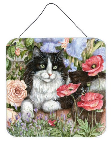 Black & White Cat in Poppies Wall or Door Hanging Prints