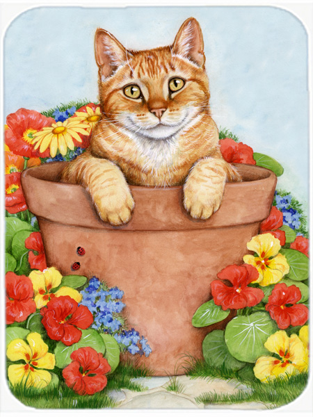 CDCO0395LCB Ginger Cat in Pot by Debbie Cook Glass Large Cutting Board