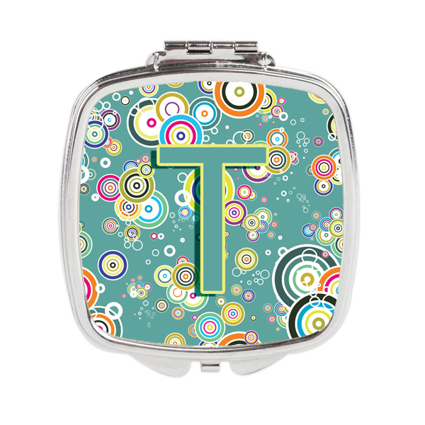 CJ2015-TSCM Letter T Circle Circle Teal Initial Alphabet Compact Mirror