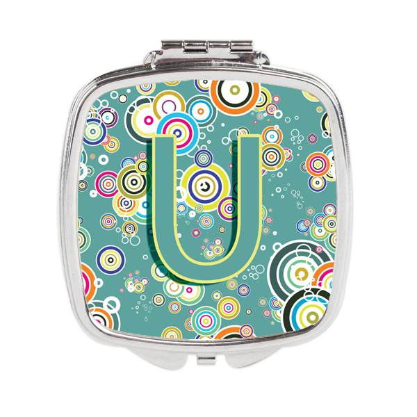 CJ2015-USCM Letter U Circle Circle Teal Initial Alphabet Compact Mirror