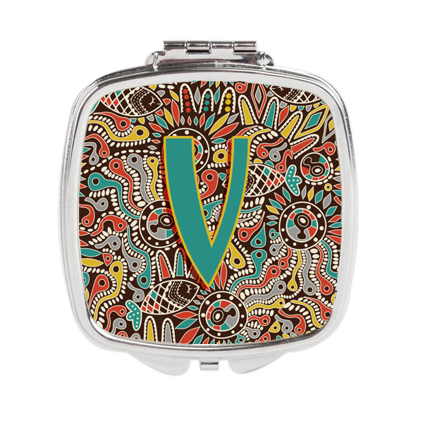 CJ2013-VSCM Letter V Retro Tribal Alphabet Initial Compact Mirror