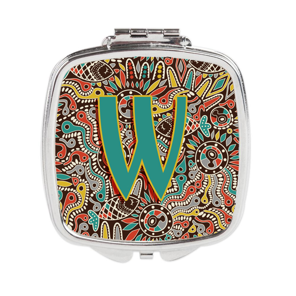 CJ2013-WSCM Letter W Retro Tribal Alphabet Initial Compact Mirror