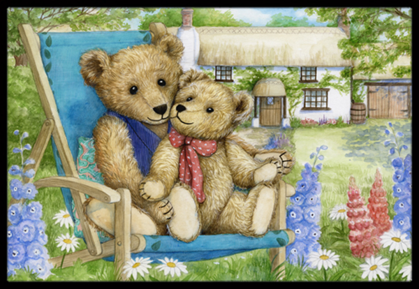 Springtime Teddy Bears in Flowers Indoor or Outdoor Mat- - 18 x 27