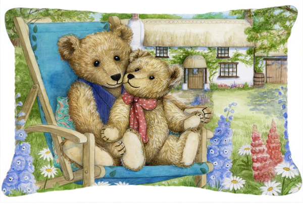 Springtime Teddy Bears in Flowers Fabric Decorative Pillow