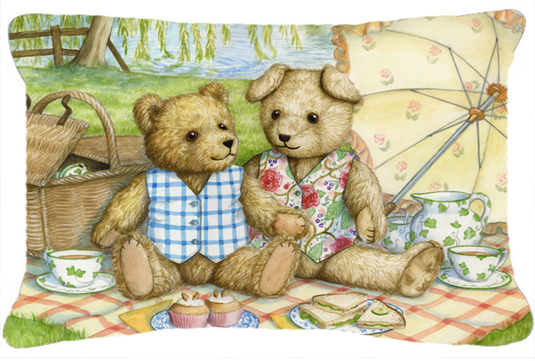 Summertime Teddy Bears Picnic Fabric Decorative Pillow