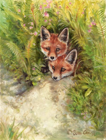 Fox Cubs Peepers by Debbie Cook Flag Garden Size
