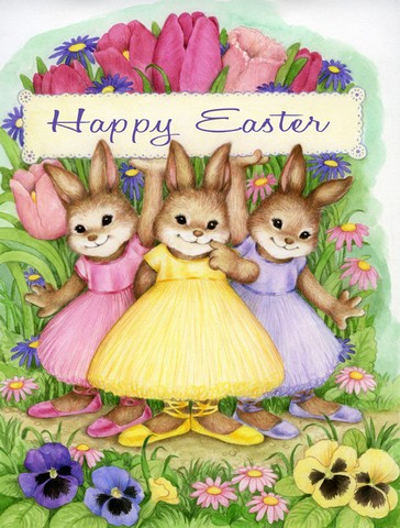 Three Bunnies Happy Easter Flag Garden Size