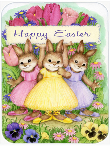 CDCO0331LCB Three Bunnies Happy Easter Glass Large Cutting Board