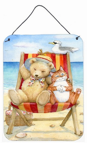 Summer Teddy Bear & Cat on Beach Wall or Door Hanging Prints