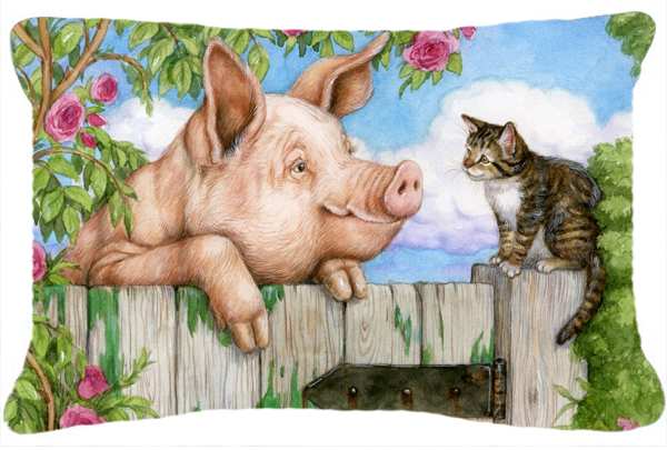 Pig at the Gate with the Cat Fabric Decorative Pillow