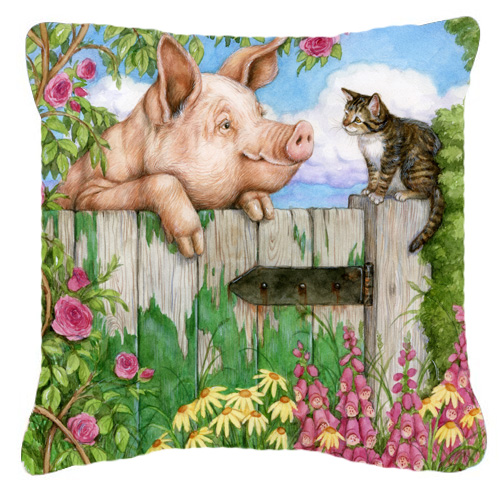 Pig at the Gate with the Cat Canvas Decorative Pillow