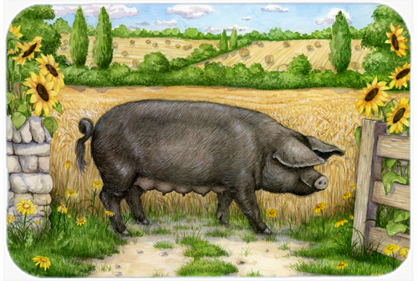 Black Pig with Sunflowers Glass Large Cutting Board