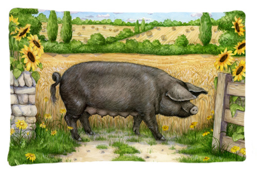 Black Pig with Sunflowers Fabric Standard Pillowcase