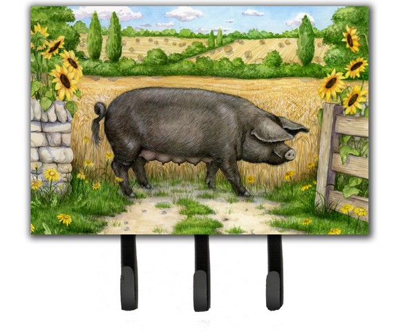 Black Pig with Sunflowers Leash or Key Holder