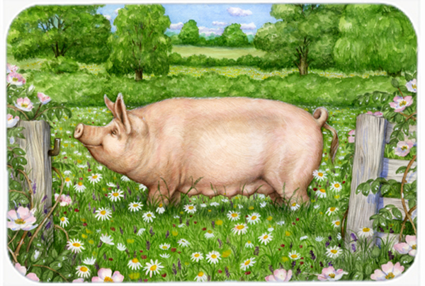 Pig in Daisies by Debbie Cook Glass Large Cutting Board