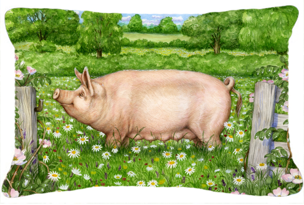 Pig in Dasies by Debbie Cook Fabric Decorative Pillow