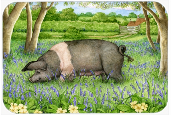 Pig in Bluebells by Debbie Cook Glass Large Cutting Board