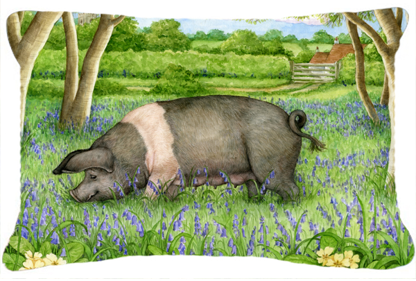 Pig in Bluebells by Debbie Cook Fabric Decorative Pillow