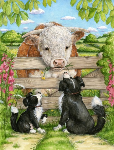 Bull & Pup Friends by Debbie Cook Flag Size