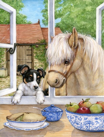Jack Russel Puppy & Foal Horse Flag Canvas House Size