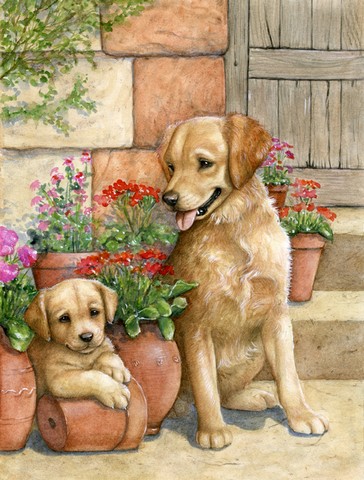 Father & Son Yellow Labrador Flag Canvas House Size