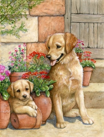Father & Son Yellow Labrador Flag Garden Size