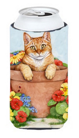 Ginger Cat in Pot by Debbie Cook Tall Boy Can cooler Hugger