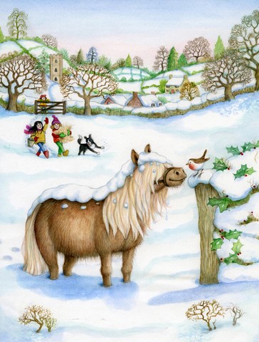 Feeding the Shetland Horse Flag Canvas House Size